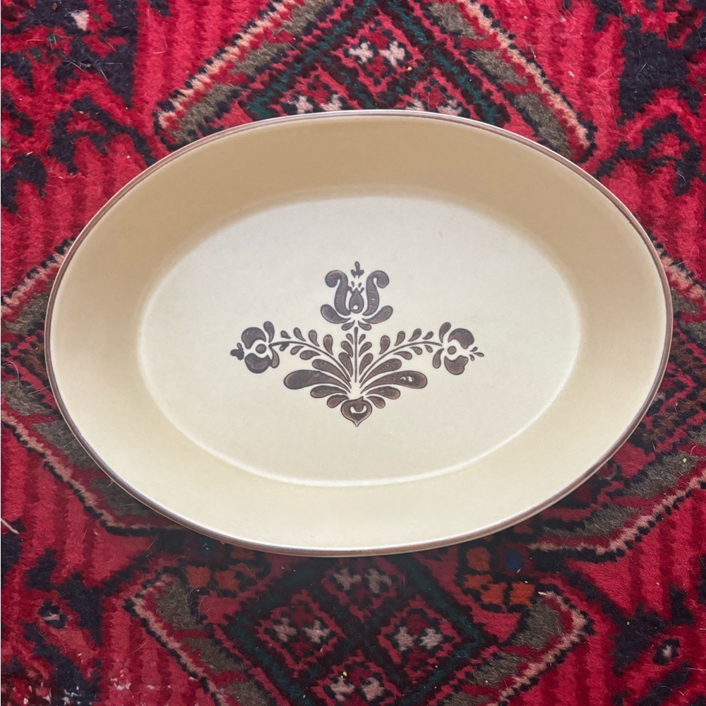 Cream Decorative Serving Platter with Brown Floral Motif